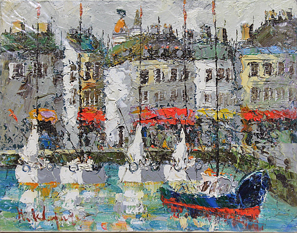 オンフルール浅田薫　油絵　絵画 浅田薫 作『オンフルール』 ｜骨董品買取 緑和堂
