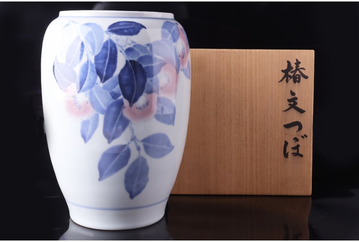 井上萬二白磁彫文壷白磁椿花壺陶芸花瓶