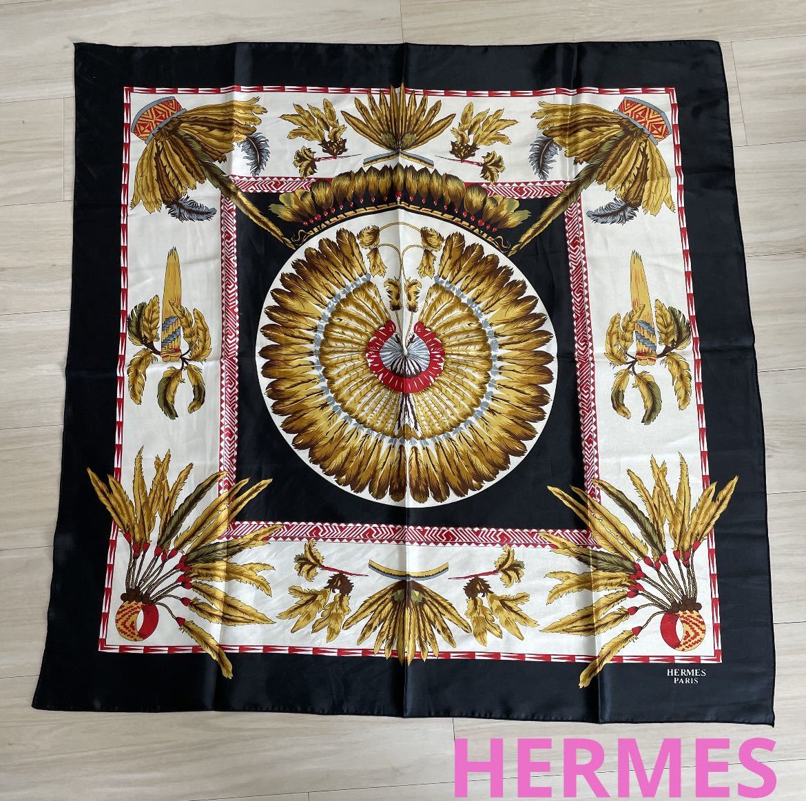 大判スカーフ HERMES カレ90 (グリーン系アフリカ) シルクスカーフ 小物