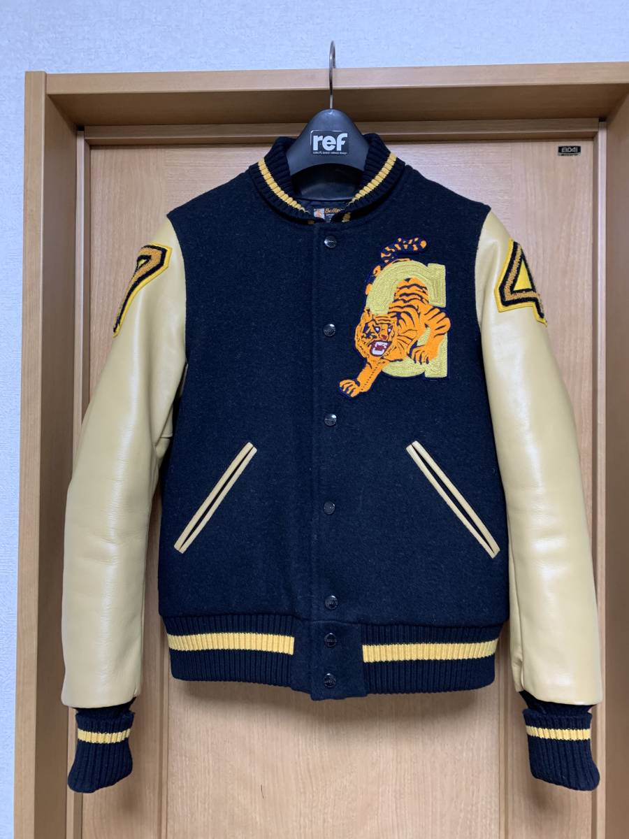 【未使用に近い】JOEMcCOY ほぼ新品 スタジャン タイガー 虎 袖革 レザー 黒・アイボリー ジョー マッコイ スタイルアイズstyle