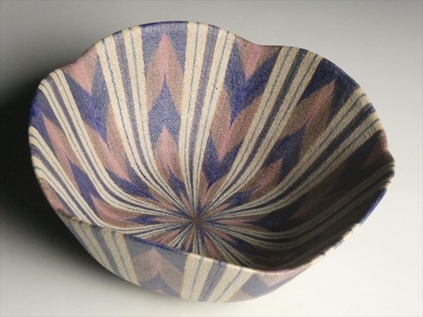 陶芸家 作家物 福野道隆 藍彩更紗文 盃 ぐい呑 猪口 共箱