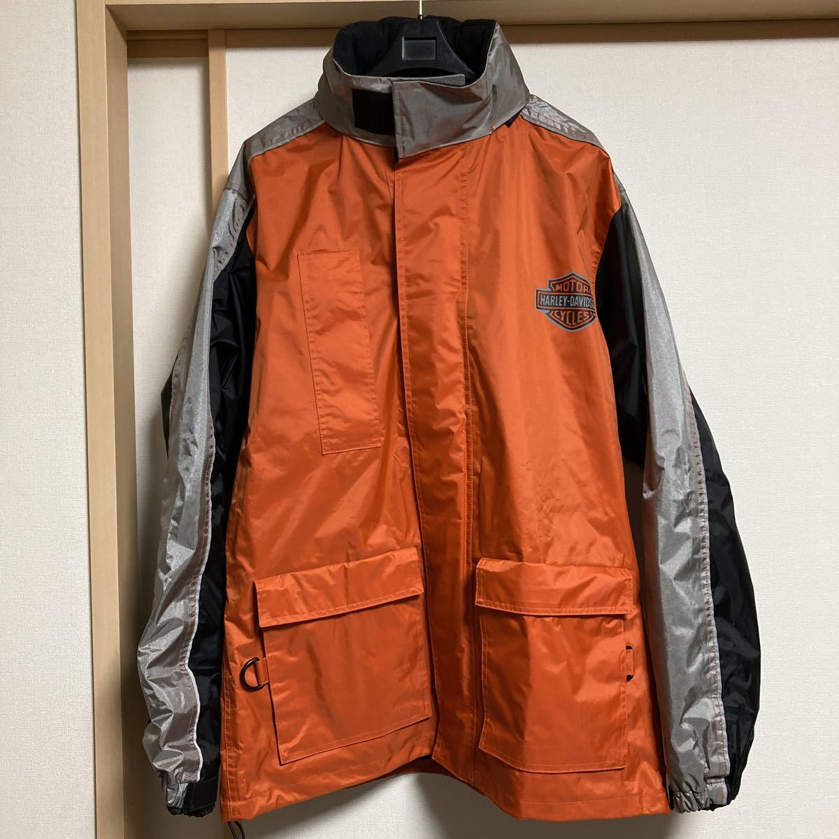 【目立った傷や汚れなし】【美品】HARLEYDAVIDSON ハーレーダビッドソン ナイロンジャケット レインコート オレンジ/ブラック S