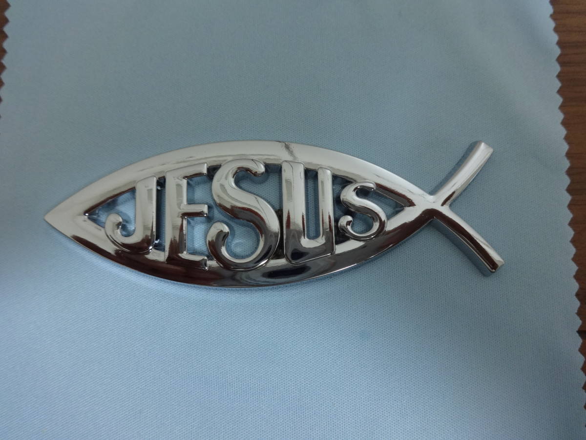 【未使用】★カーエンブレム メタル製 JESUS FISH 新品★USA HAWAII AMERICA （エンブレムのみ両面テープなし）の落札