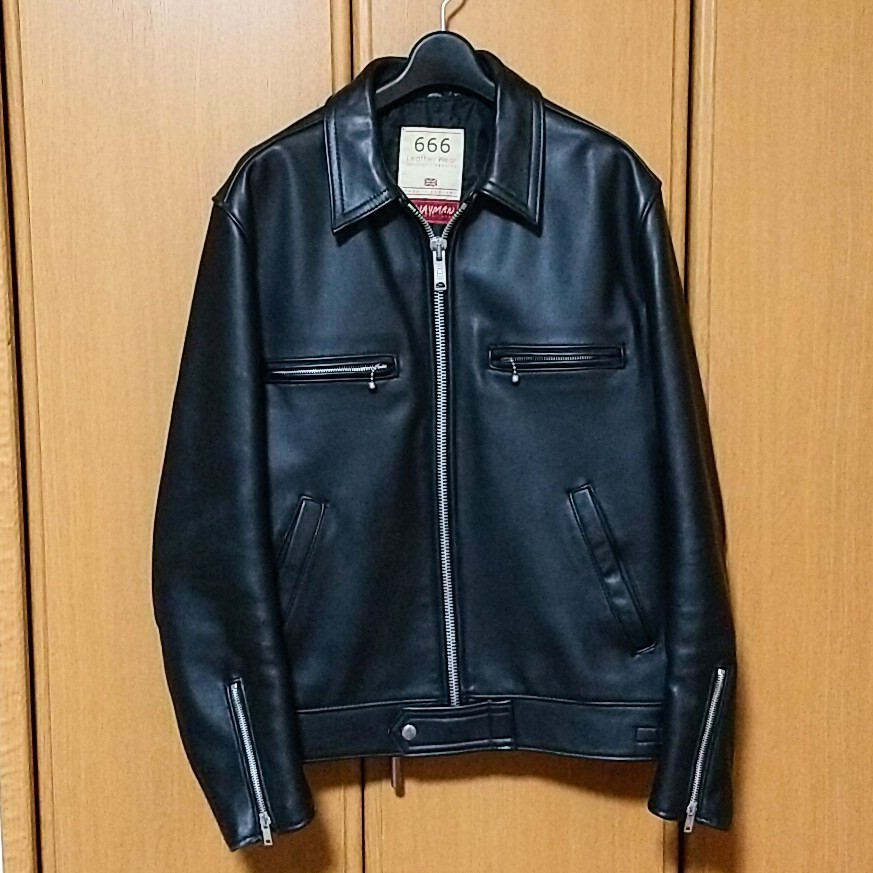 666 Leather Wear 襟付き シングルライダース 英国製 黒 40 666 LEATHER WARE (666レザーウエア）マイウェイマン 襟付き