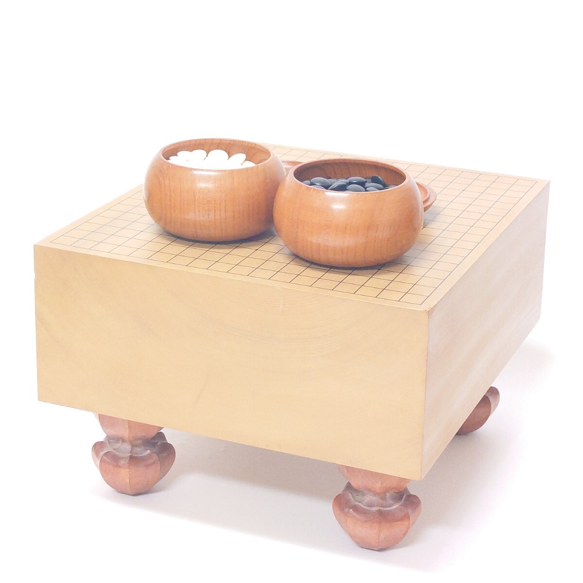 【美品】高級囲碁セット　天然木 六寸　厚さ約17.5cm 脚付き　ヘソ有り　桐箱 美品】高級囲碁セット 天然木 六寸 厚さ約17.5cm 脚付き ヘソ有り 桐箱