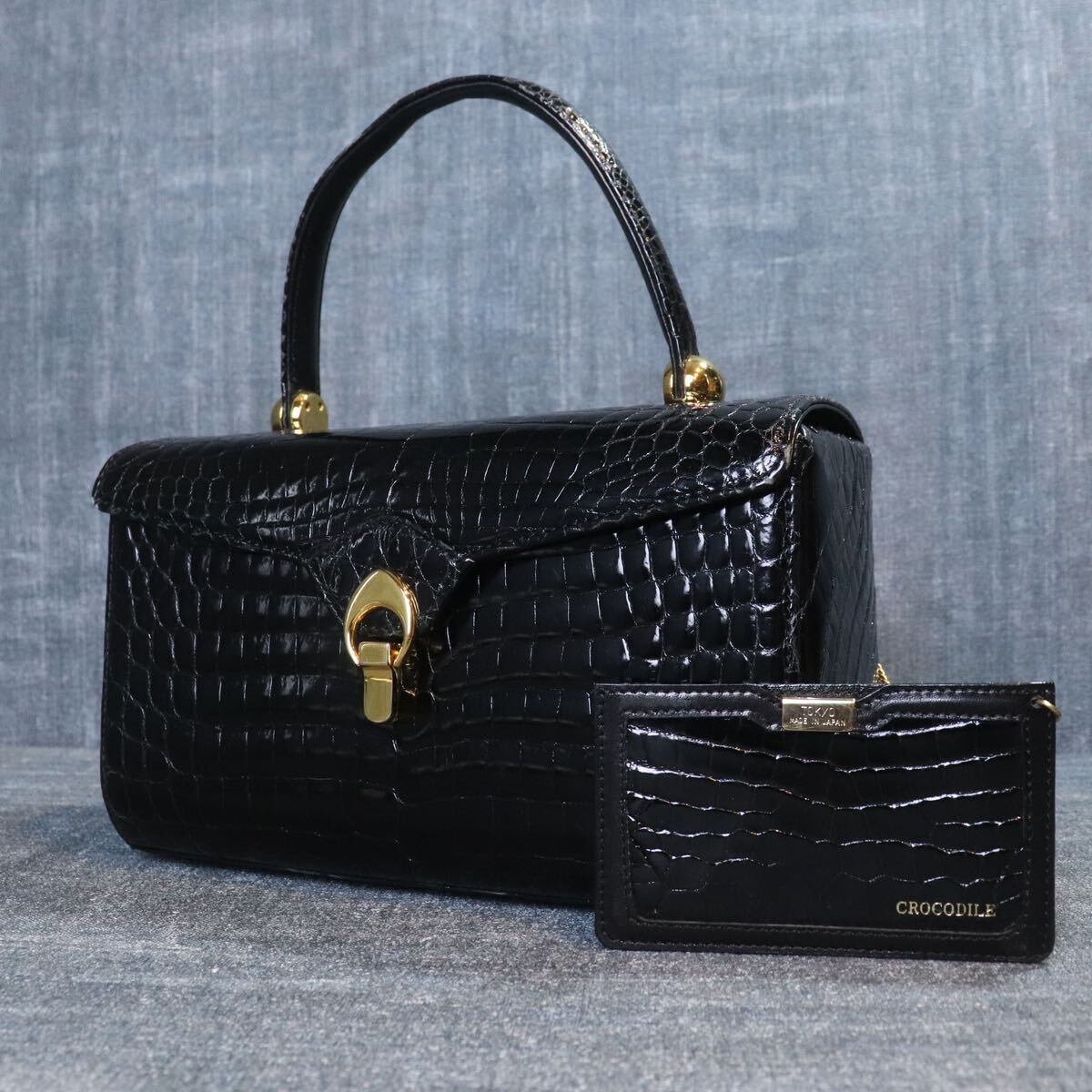 クロコダイル　シャイニング加工 ハンドバッグ JRA 極美品　ワニ革　クロコ クロコダイル 本ワニ革 シャイニング加工 レザーバッグ/Crocodile