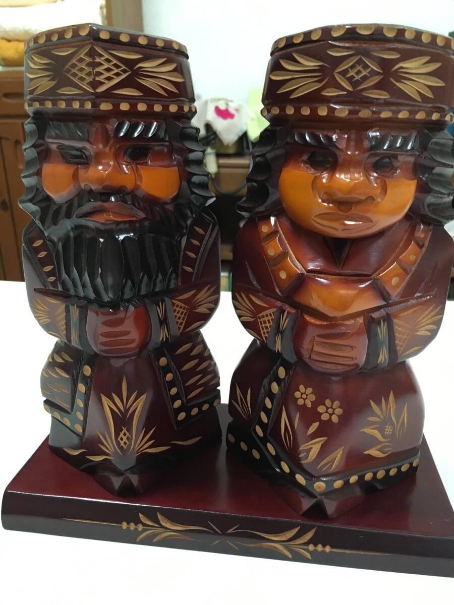 北海道 アイヌ ニポポ人形 夫婦人形 人形 アイヌ人形 木彫 彫刻 工芸品