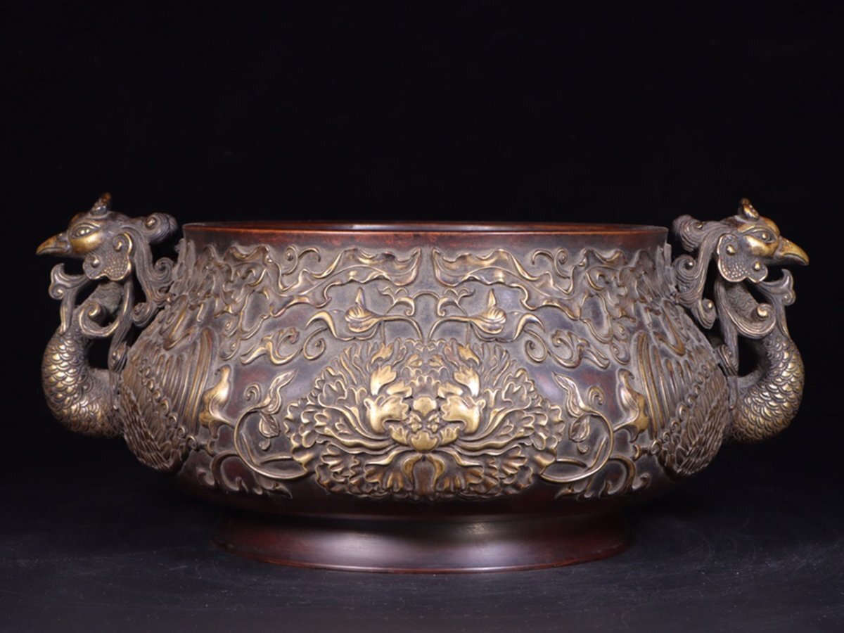 東京初荷14 中国古玩 明代 宣徳年製 銘 宣徳銅 1723g 古銅 獅子