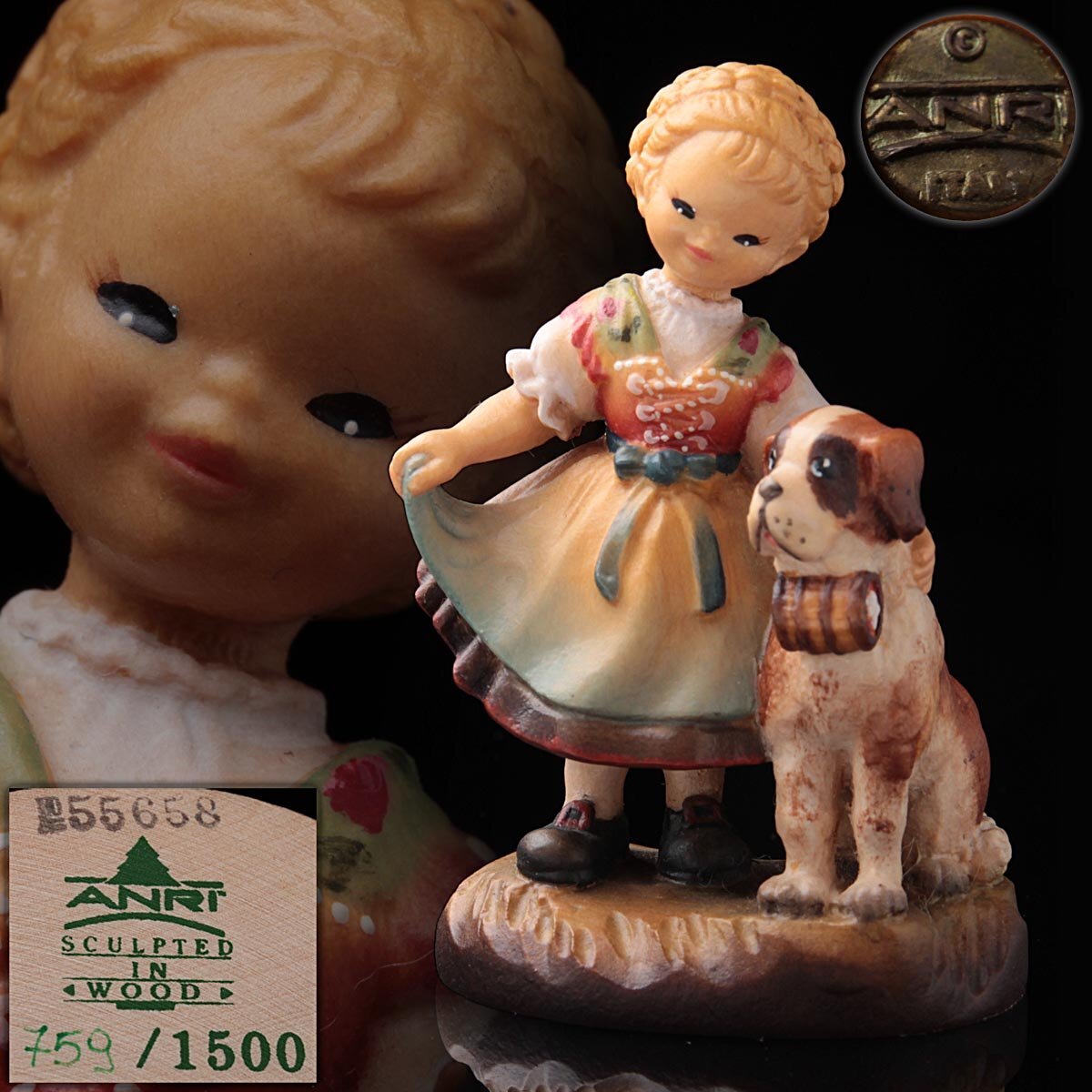 アンリ ANRI 子供と犬の木製彫刻 アンリ ANRI 子供と犬の木製彫刻 【