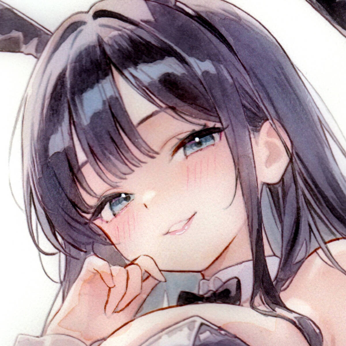 手描きイラスト◇創作◇色紙◇墨彩画「黒ビキニの女の子」 Yahoo
