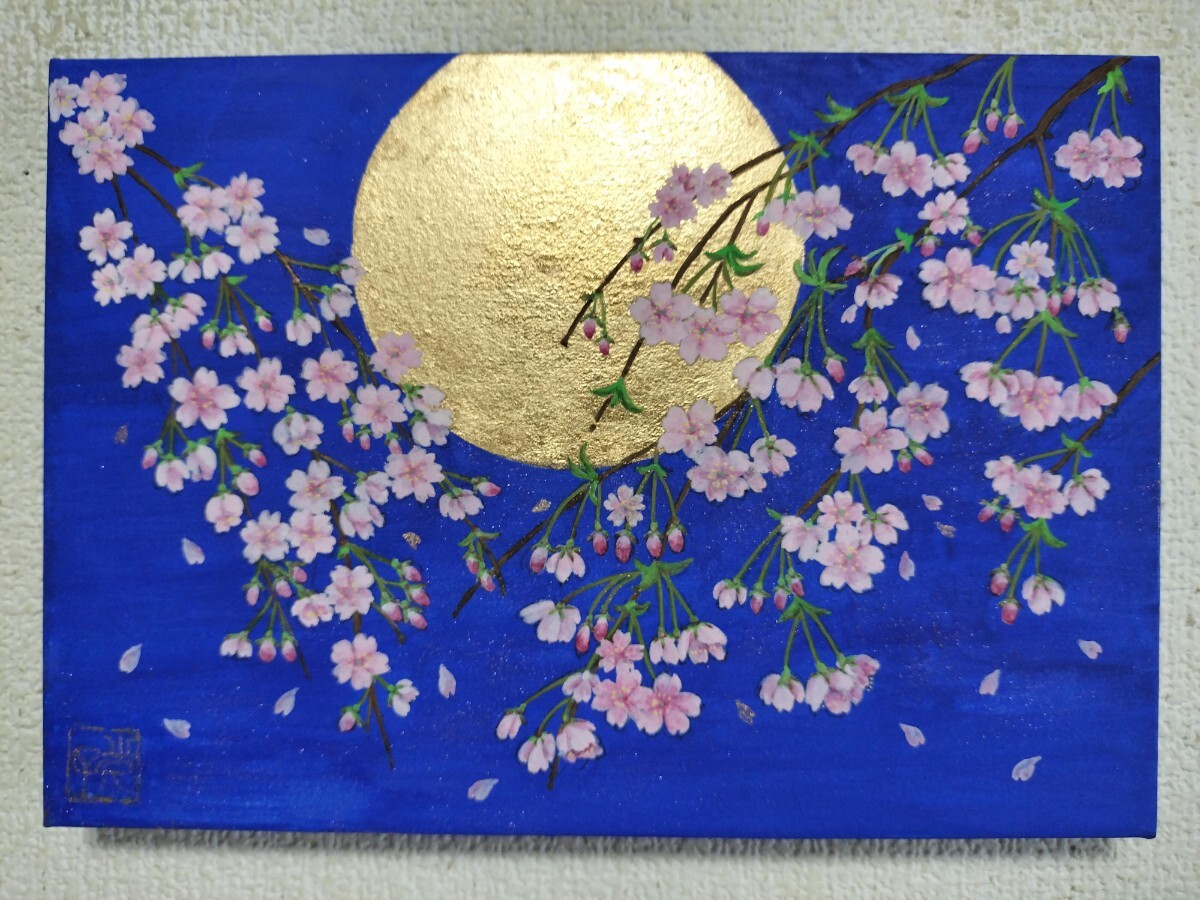 新品】日本画「蓮華」FSM号 ハスの花 金箔、岩絵の具 肉筆画