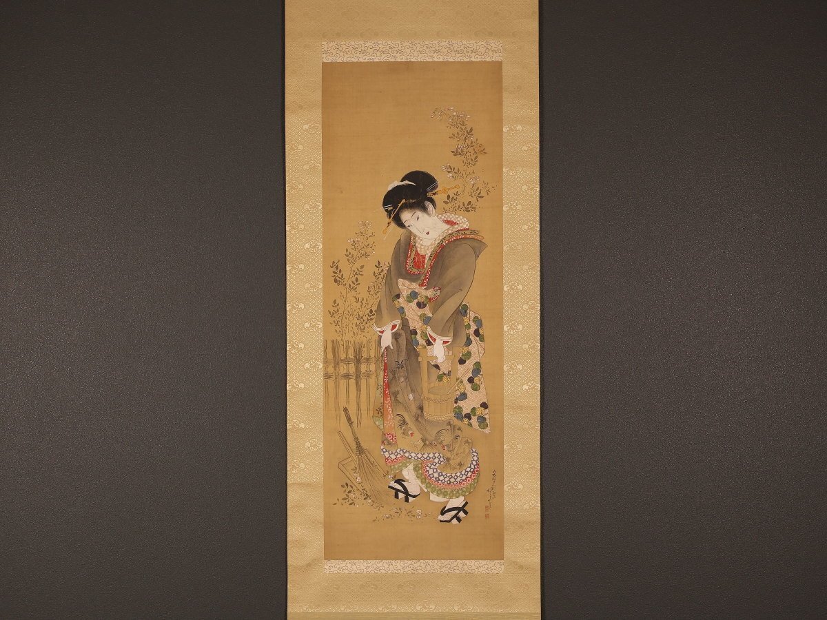 抱亭五清 美人画 浮世絵 紙本肉筆掛軸】検：骨董品 美術品 古美術品