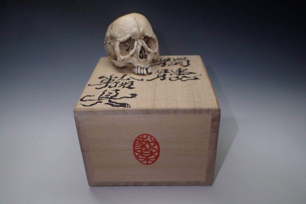 中古】【雲】希少 陶器製髑髏蛇形置物 しゃれこうべ 骸骨 古美術品
