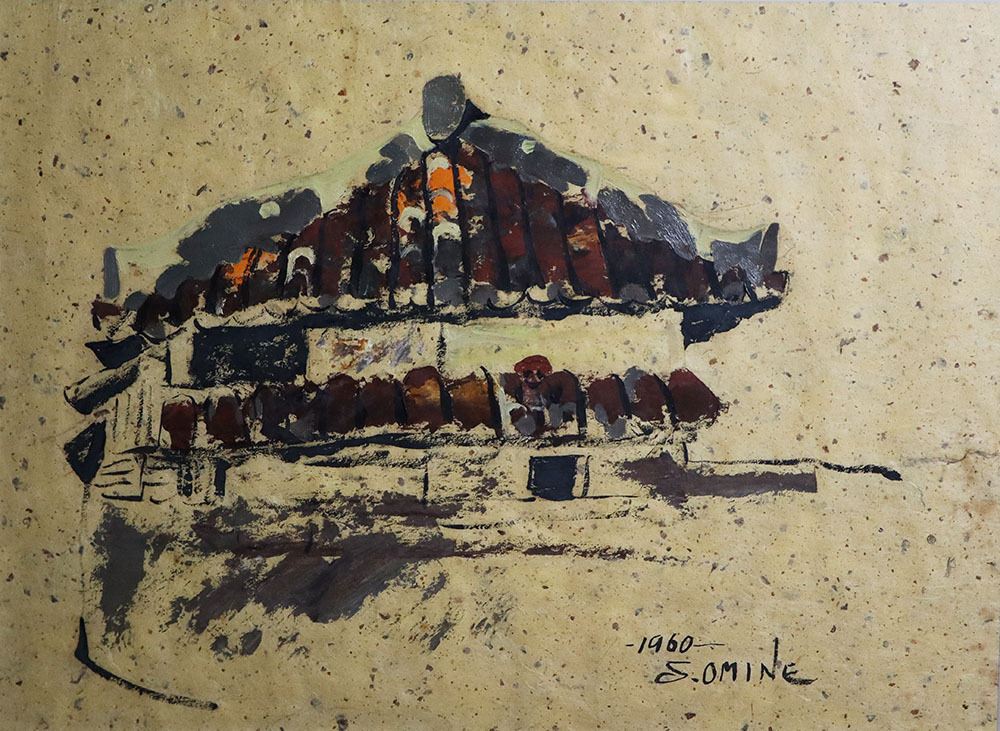新入荷＊ 最終出品！大嶺政敏「海を望む沖縄風景」6号 油彩/赤い屋根 