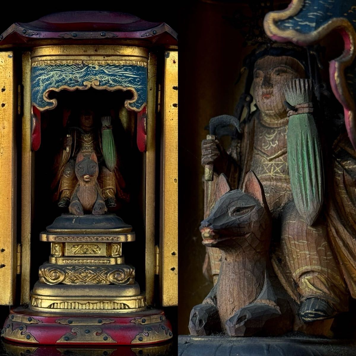 ○荼枳尼天 弁財天 厨子入○ 仏教美術 狐乗り 稲荷 最上位経王大菩薩