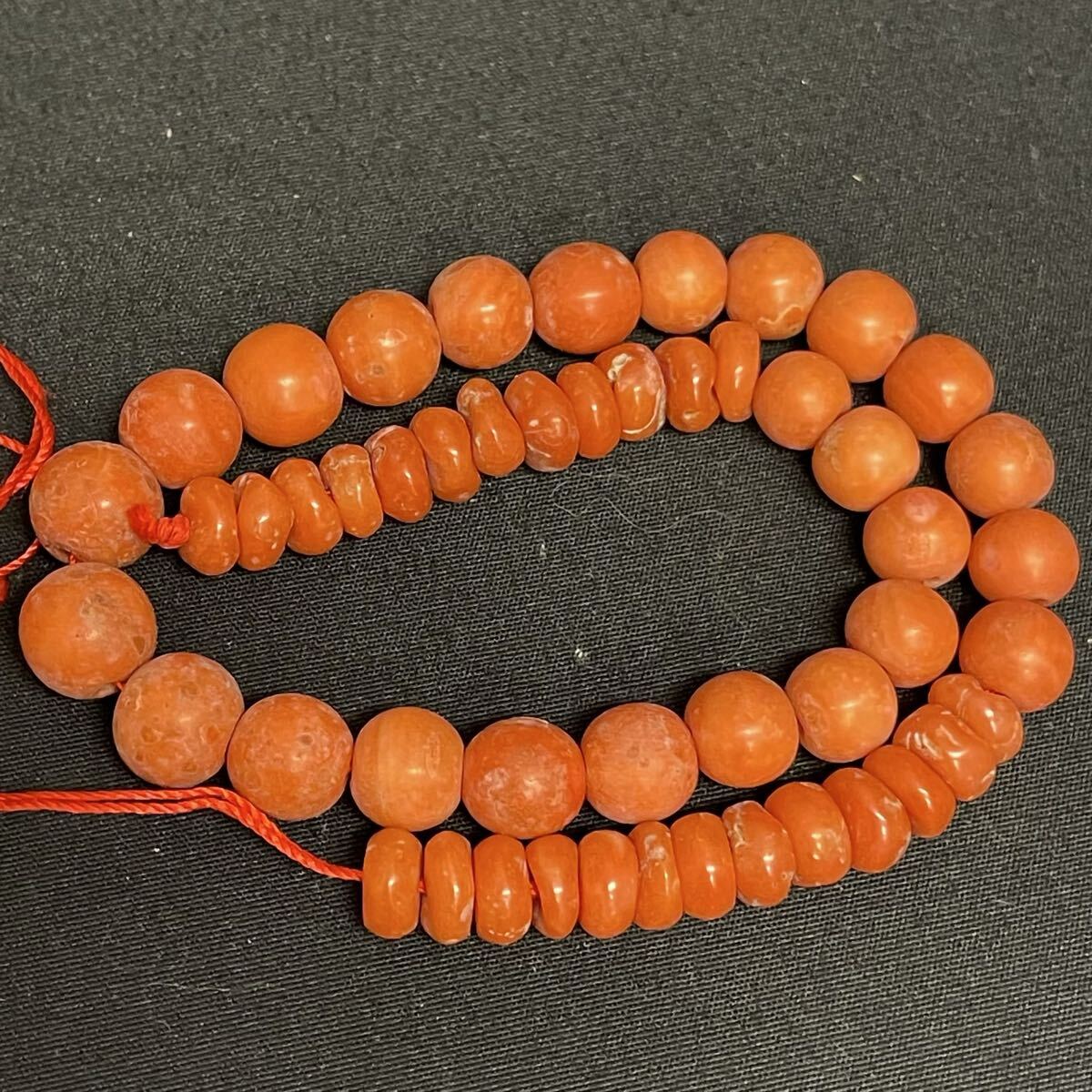 中古】【倉】時代本珊瑚 根掛 13～14mm 七玉 桃珊瑚/赤桃色/コーラル
