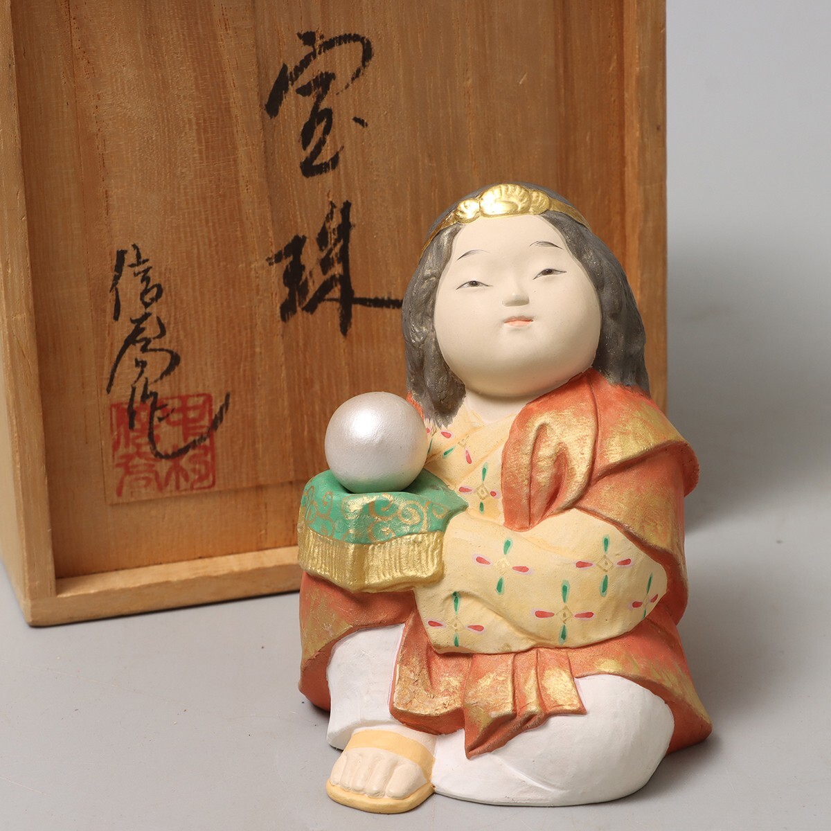 中村信喬　『桃童子』 中古】人形師 中村信喬作「福の神」博多人形 共箱 / 日本人形桃童子