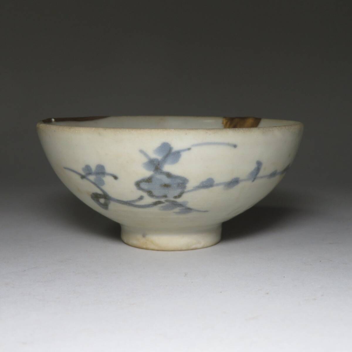 古伊万里 くらわんか碗 梅竹文茶碗 染付 厚底 江戸中期 ～後期 検 初期