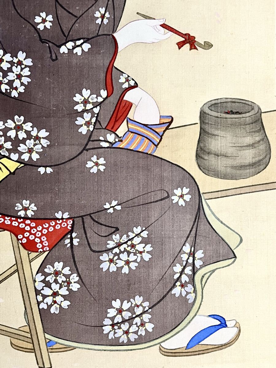 やや傷や汚れあり】[模写] [仏陀] 伊東深水「秋晴」絹本 肉筆保証 共箱
