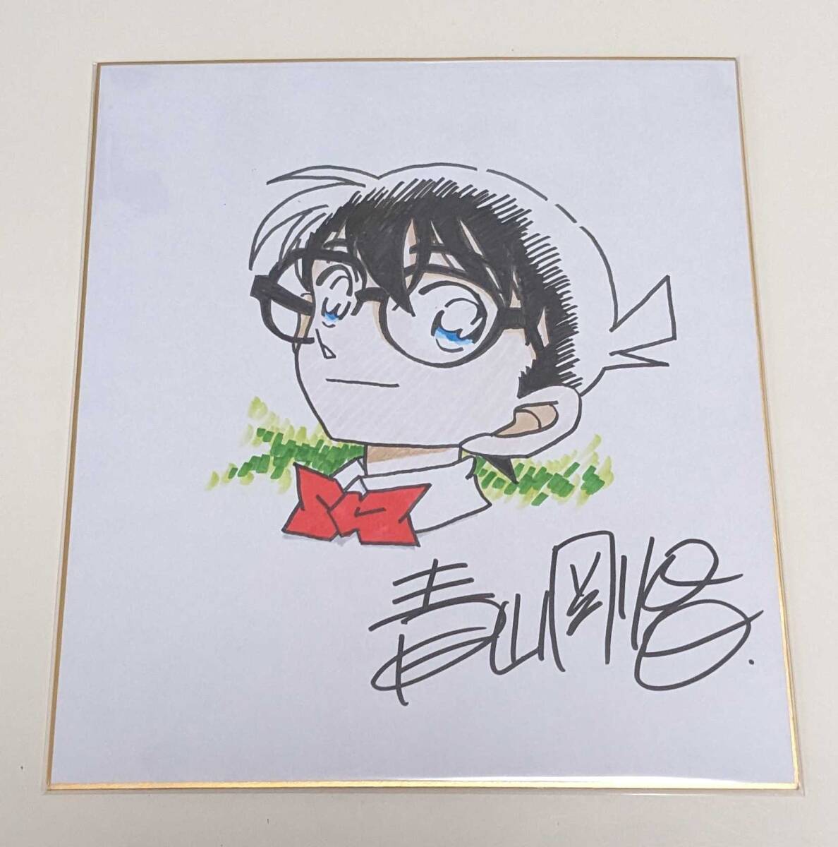 中古】希少 青山剛昌先生 直筆イラストサイン色紙 名探偵コナンの落札