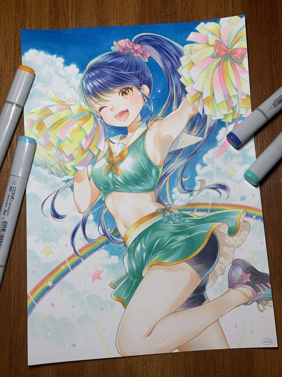 新品】手描きイラスト☆オリジナルキャラ【陸上部の女の子】☆A4サイズ