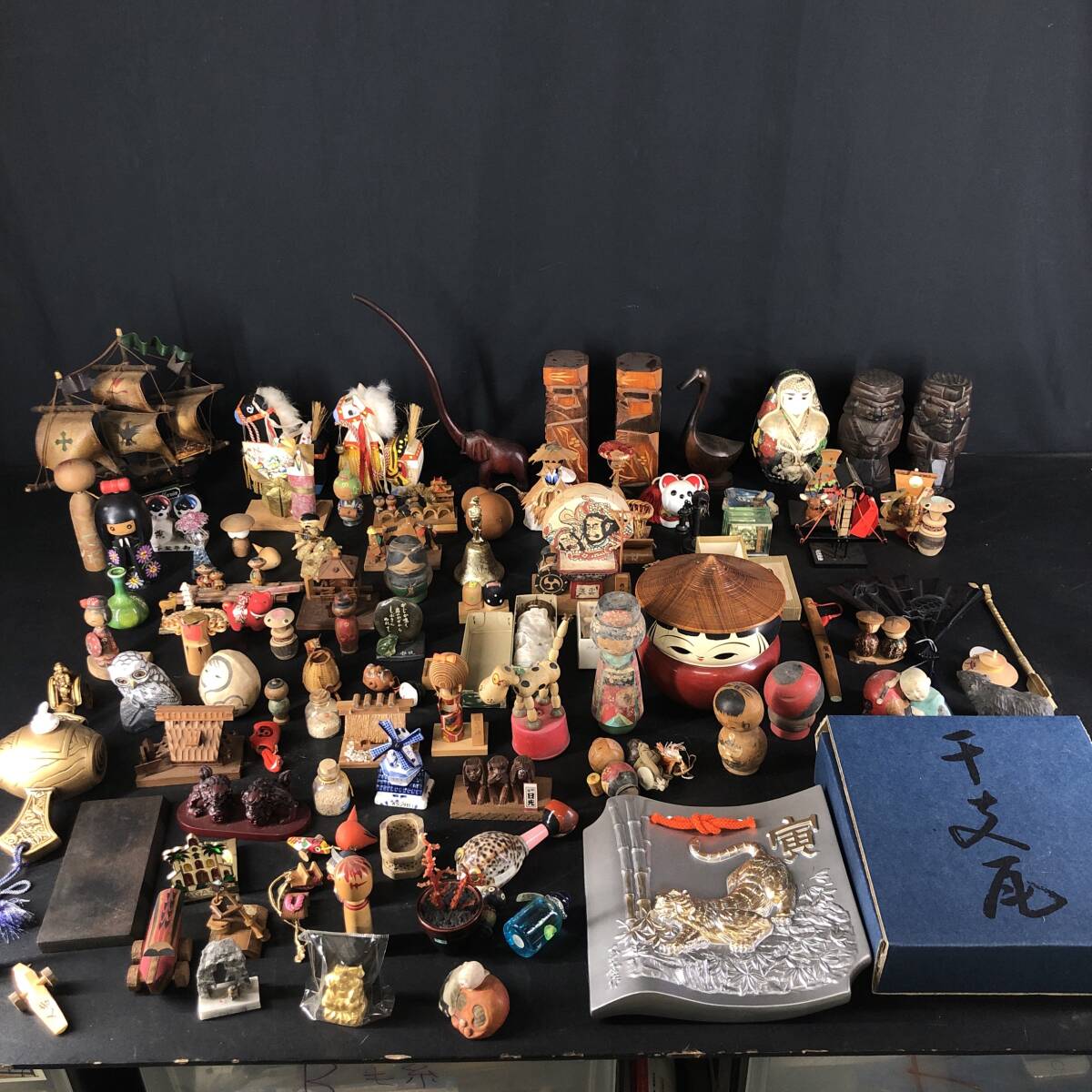 中古】昭和 レトロ かわいい 江ノ島 お土産 置物 2点 豆人形 豆こけし