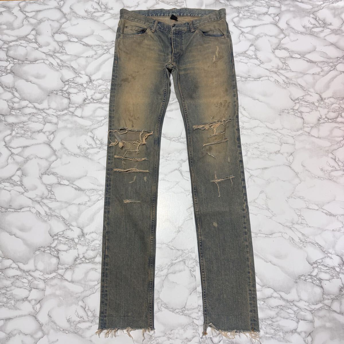 中古】pledge デニム zozo限定 プレッジ 三浦着 48 クラッシュデニムの