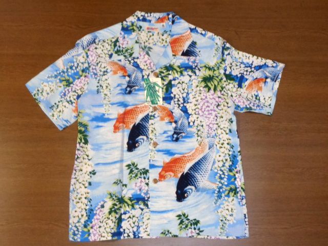 サンサーフ　和柄　鯉　藤の花 新品】東洋 サンサーフ アロハ シャツ 鯉 藤の花/青Mサイズ]SUN SURF