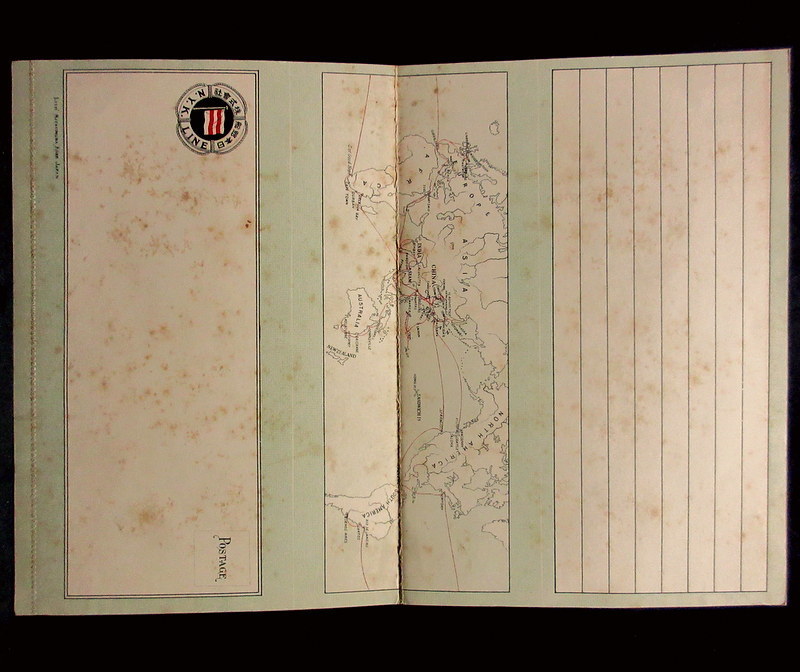 1925年 日本郵船 北野丸 ディナー メニュー表 金閣寺図 航路地図 書簡
