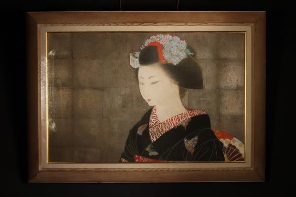 82 名品！【真作】 箱崎睦昌 額装 美人画 25号 絹本 日本画家 大分の