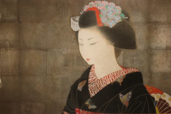 82 名品！【真作】 箱崎睦昌 額装 美人画 25号 絹本 日本画家 大分の