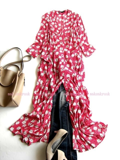 ザラzara フラワープリントマキシ丈ワンピースmサイズ 28赤白 羽織にも ロングワンピース レーヨン の落札情報詳細 ヤフオク落札価格情報 オークフリー スマートフォン版