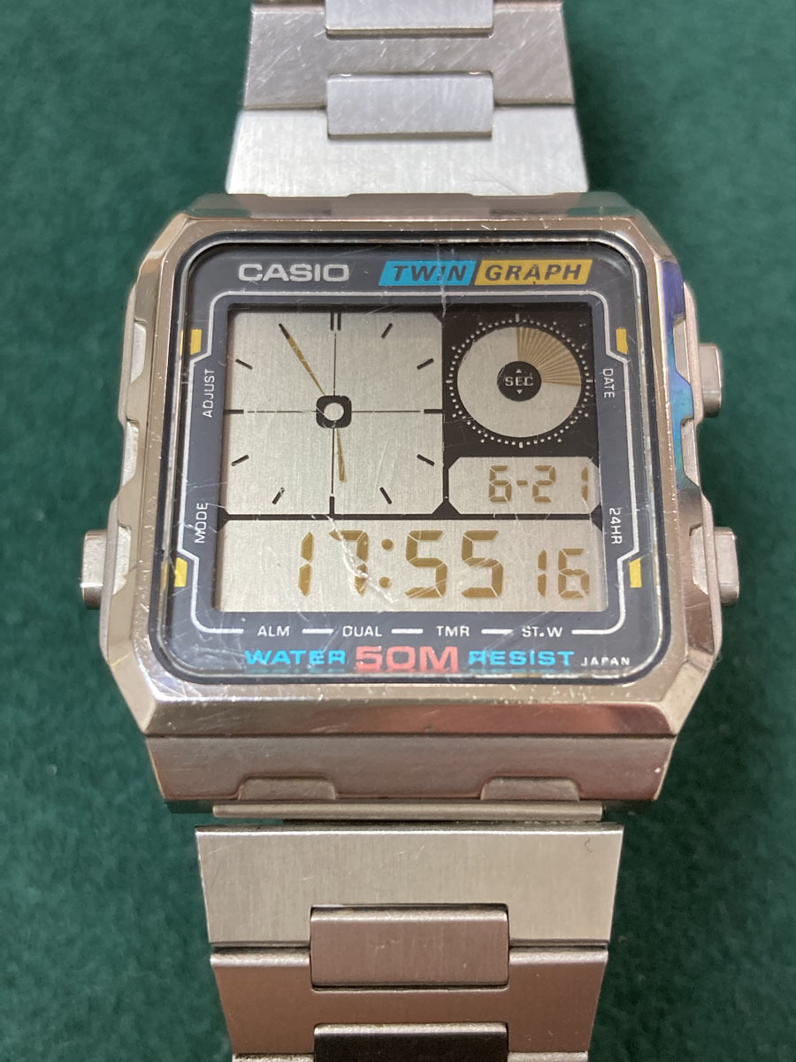 1円スタート】◇CASIO ツイングラフ AE-210W◇TWIN GRAPH◇ビンテージ