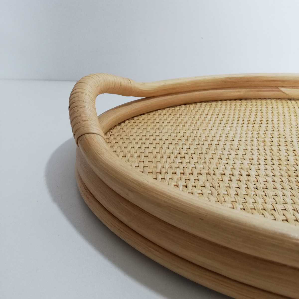 新品】フィリピン製 ラタン編み お盆 45.5cm×32.5cm 天然籐編み 楕円形
