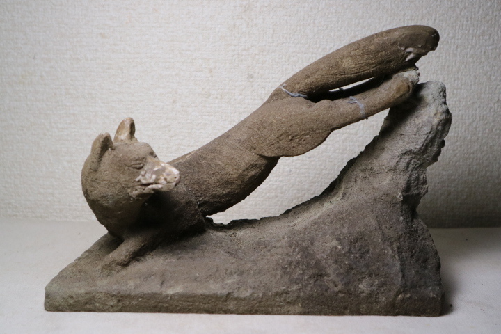 石彫 キツネ 検仏教美術稲荷様寺社装飾品狐きつね阿吽狛犬珍品希少骨董