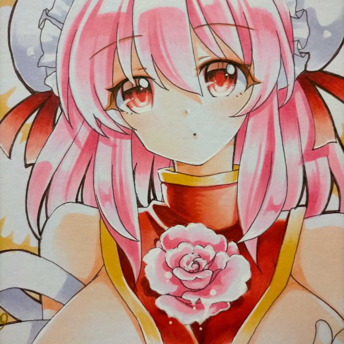 新品】中色紙 手描きイラスト 東方Project 同人 直筆 原画 茨木華扇の