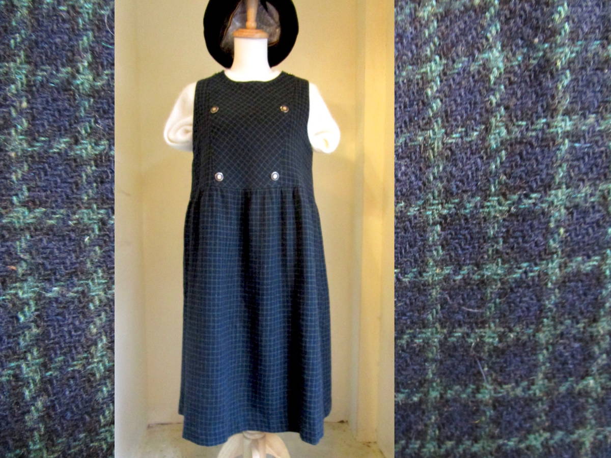 70s80sヴィンテージ チェックワンピース レトロワンピース ○[70s80s