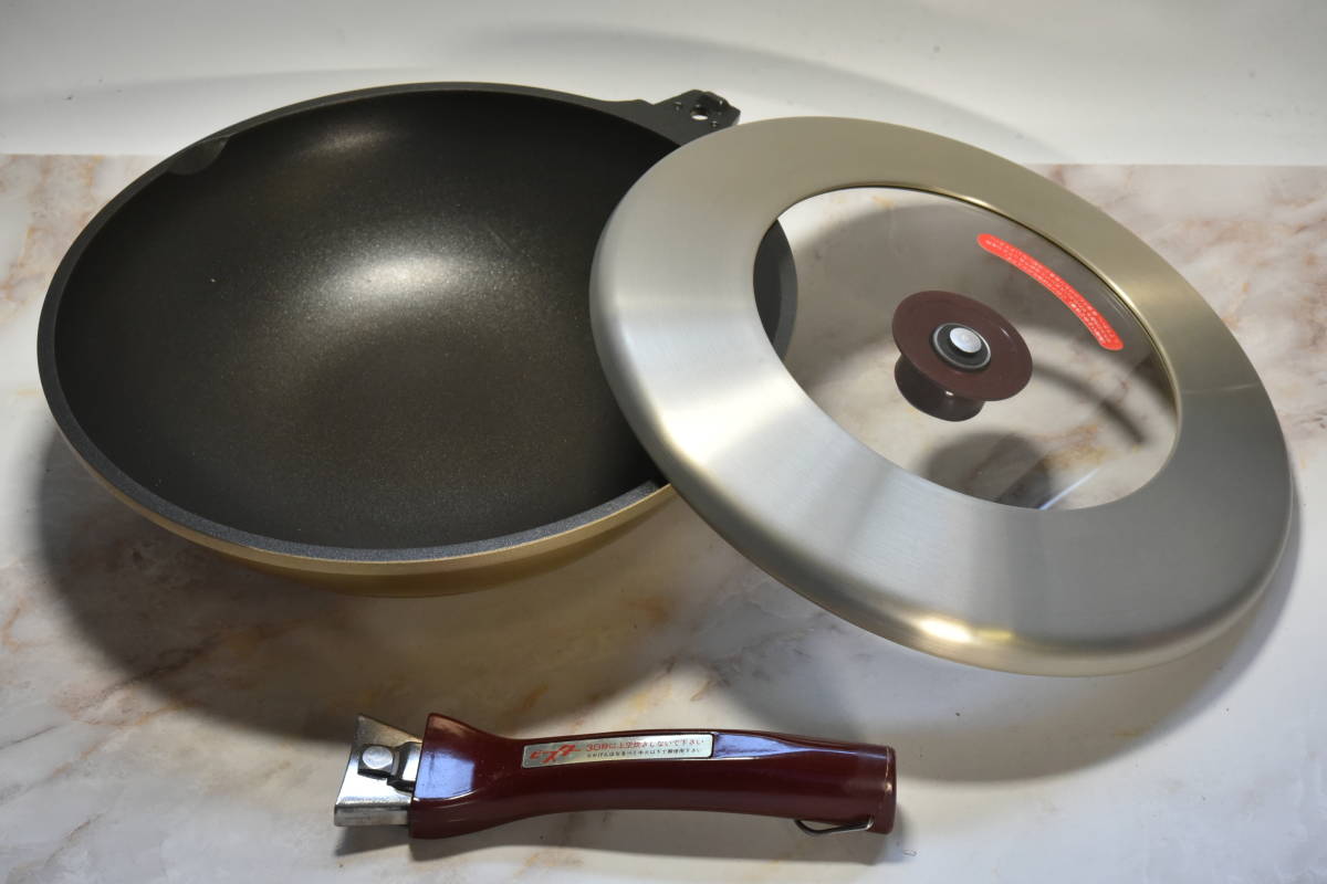 新品】**関西軽金属 ピースター 蓋付片手鍋/中華鍋 30cm フッ素樹脂