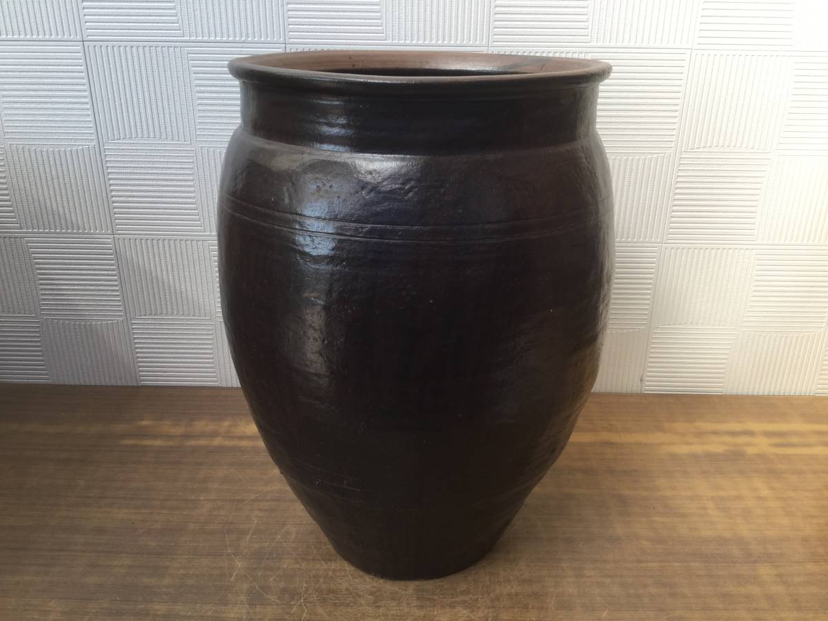送料無料 古い 唐津焼 壺 甕 水甕 めだか鉢 睡蓮鉢 金魚鉢 置物