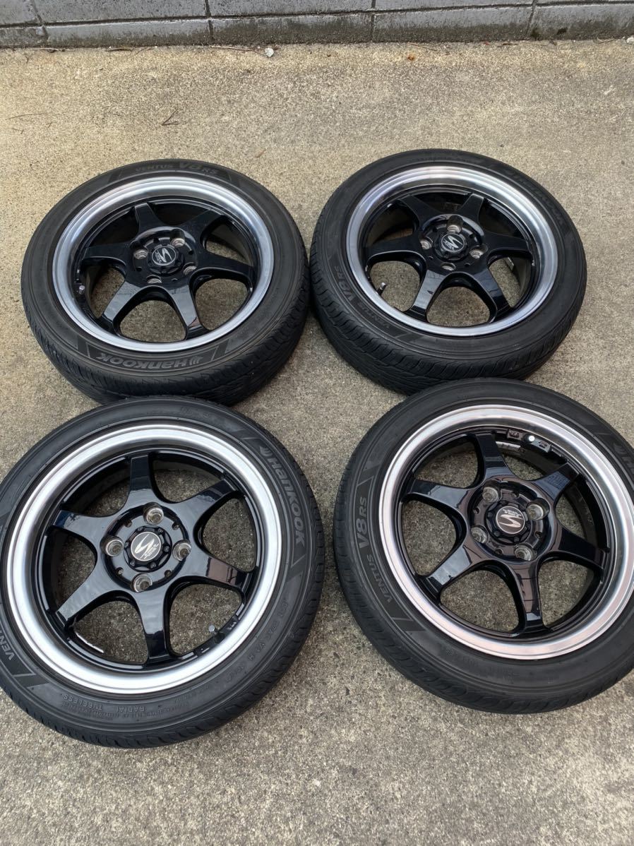 14インチ タイヤ付き 4H ホイール ブラックポリッシュ S-HOLD 5J 4穴