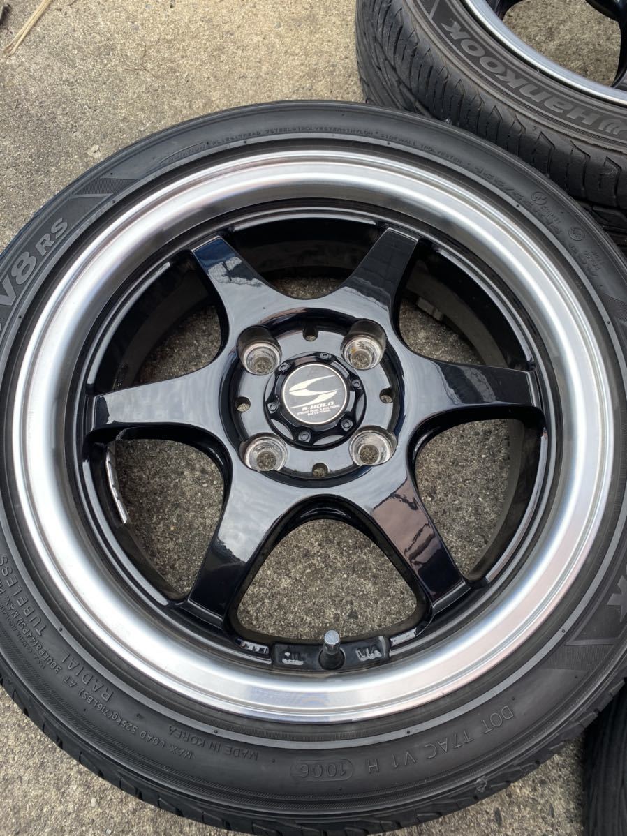 14インチ タイヤ付き 4H ホイール ブラックポリッシュ S-HOLD 5J 4穴