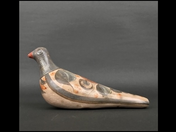 ☆メキシコ トナラ焼 ハンドペイント 鳥 オブジェ/置物 19cm