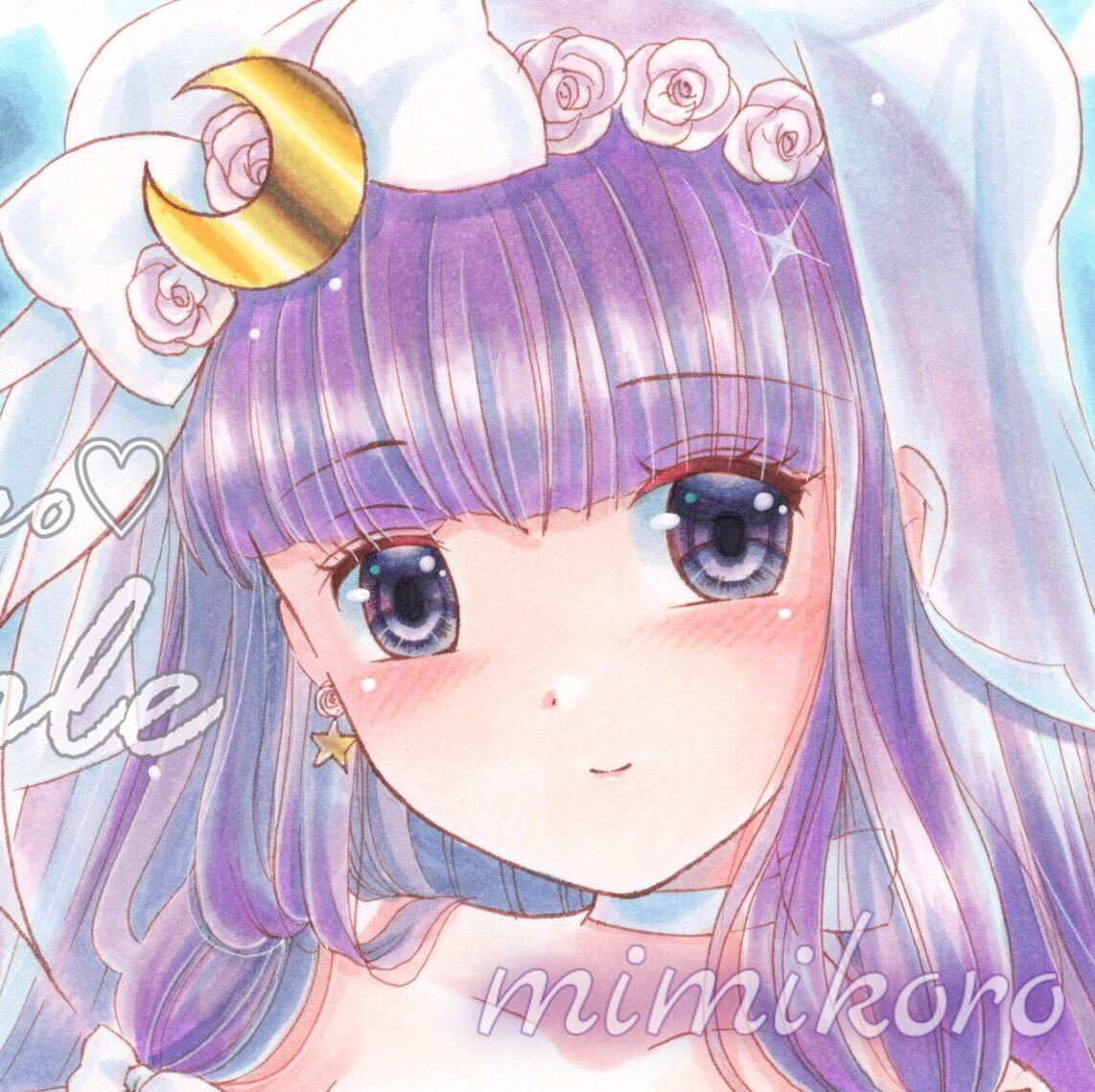 新品】手描きイラスト『パチュリー・ノーレッジ～花嫁さん～ 』【A4