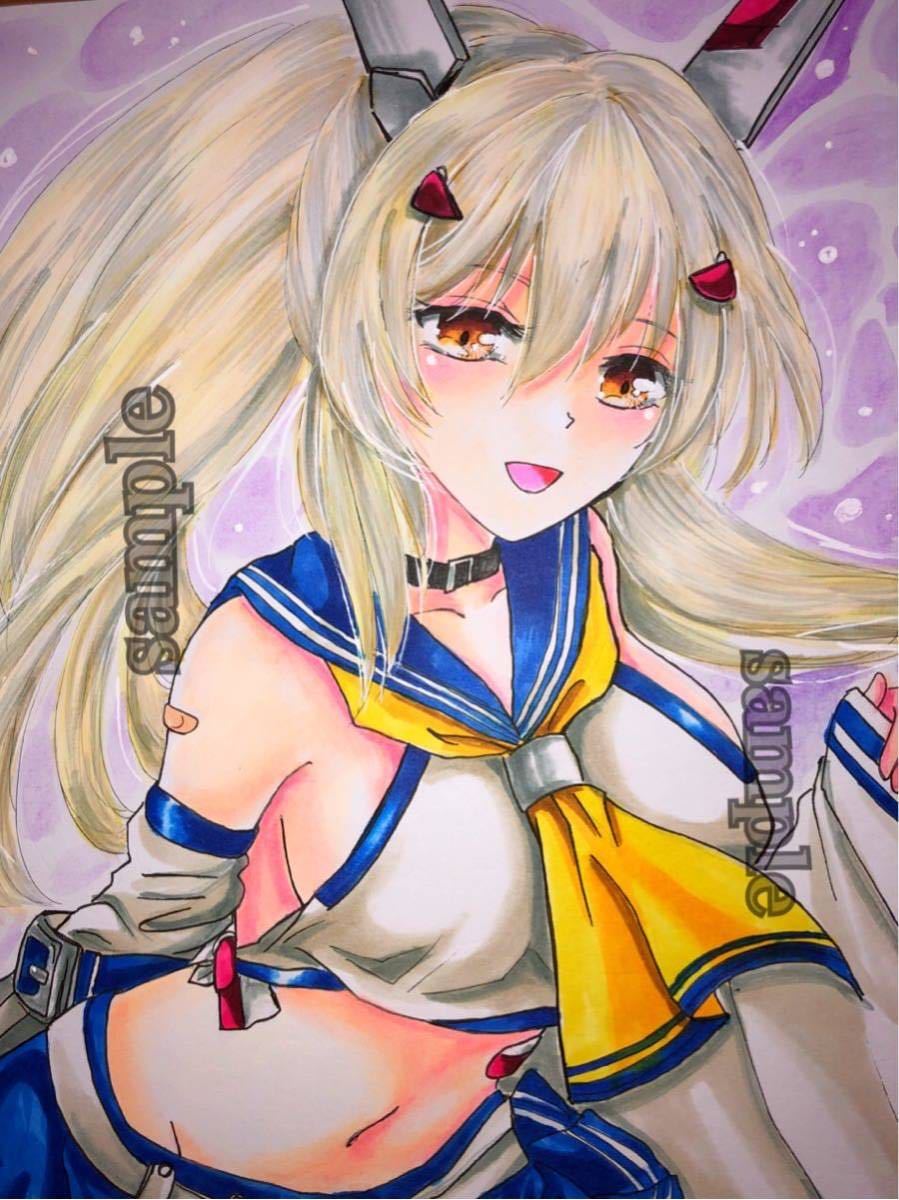 手描きイラスト　同人　アズールレーン 綾波　色紙 原画　水彩画 アズレン 中色紙 手描きイラスト アズールレーン アズレン 同人 直筆 原画 綾波 改造