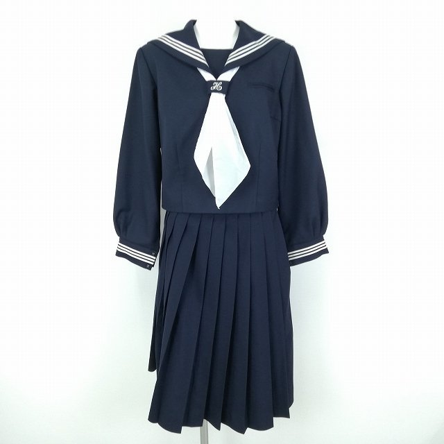 1円 セーラー服 スカート スカーフ 上下3点セット 夏物 半袖 青1本線 ...