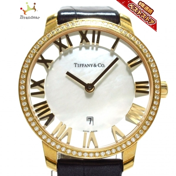 美品ティファニーシェル文字盤 アトラスダイヤベゼル2ハンド腕時計