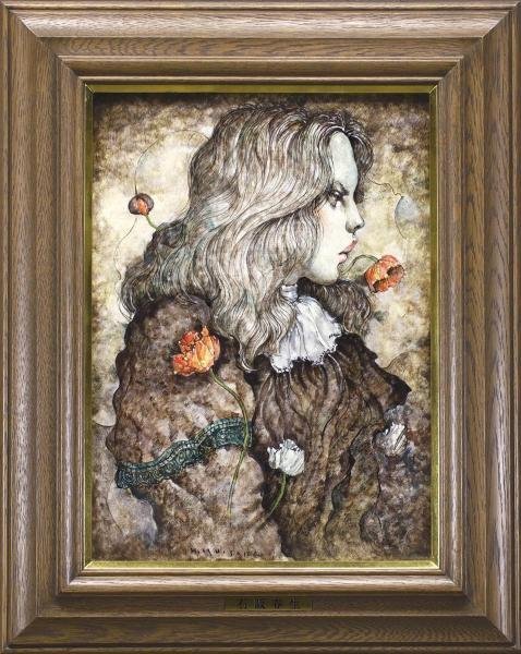 目立った傷や汚れなし】【真作】【WISH】石阪春生「けしの花(女のいる