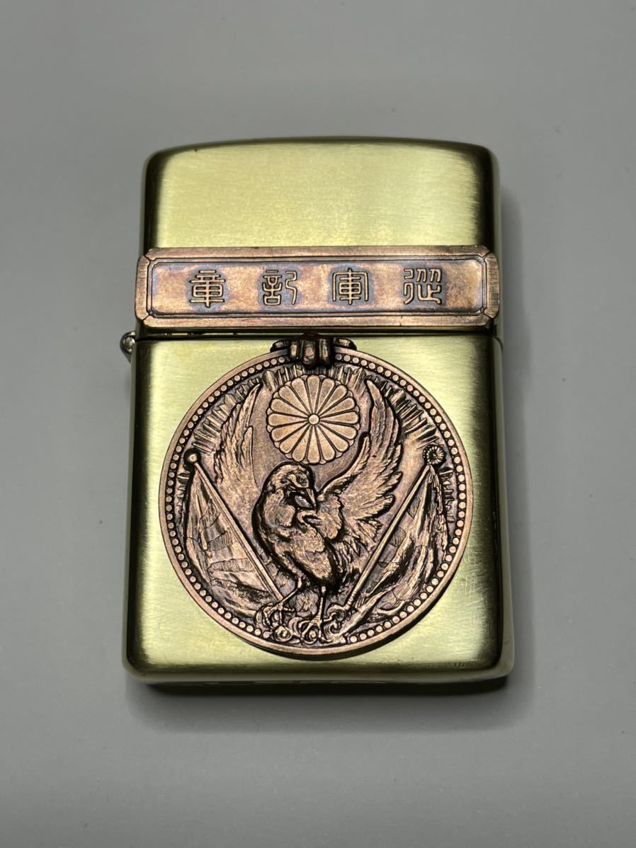 【やや傷や汚れあり】Z039 【 ZIPPO 】ジッポ ソリッドブラス 真鍮 鷲 支那事変 従軍記章 ケース インナー クリーニング済の落札