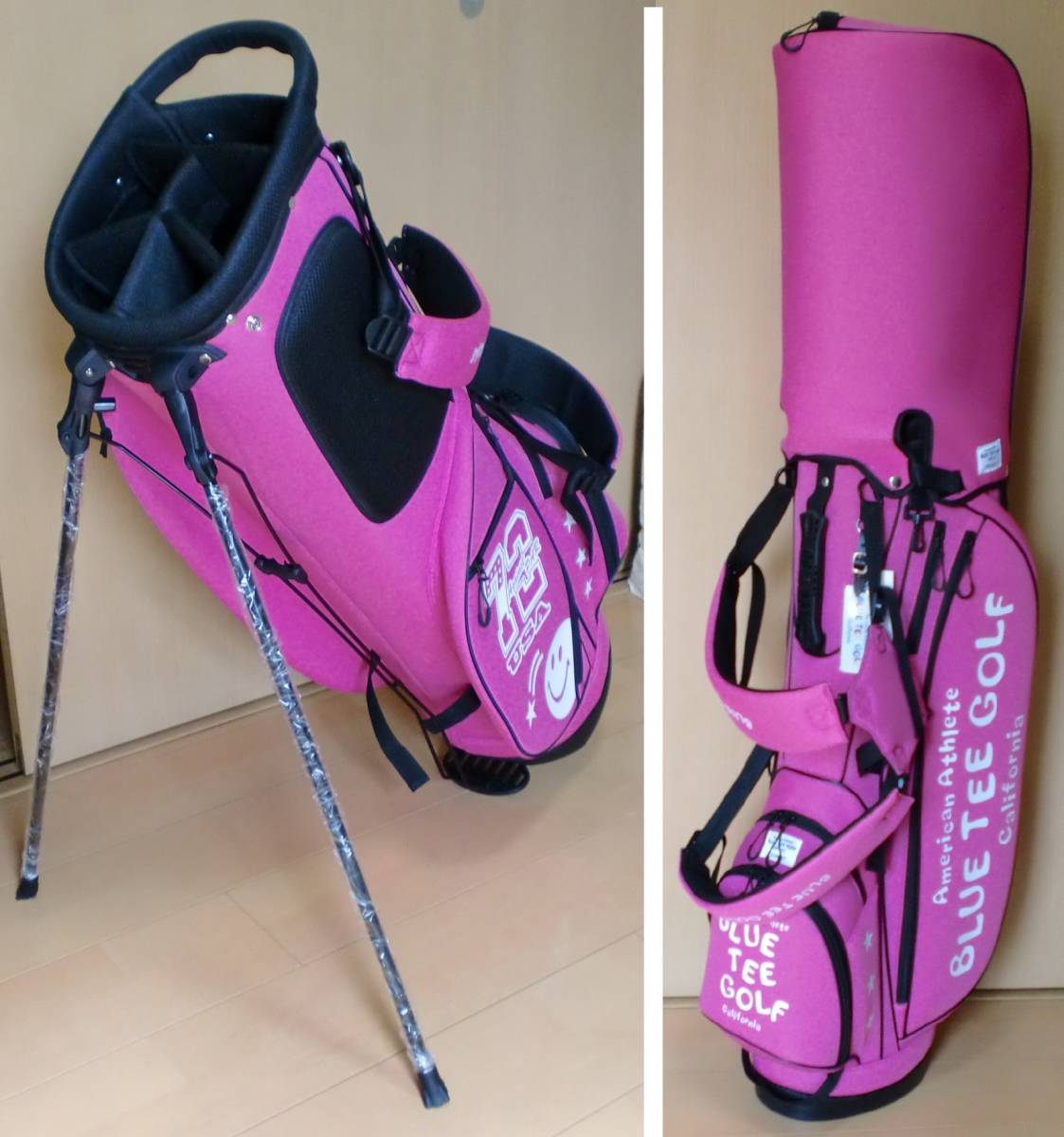 【未使用】キャディーバッグ 「BlueTeeGolf」california ストレッチ スタンドバッグ 9型BTGCB003 Pink