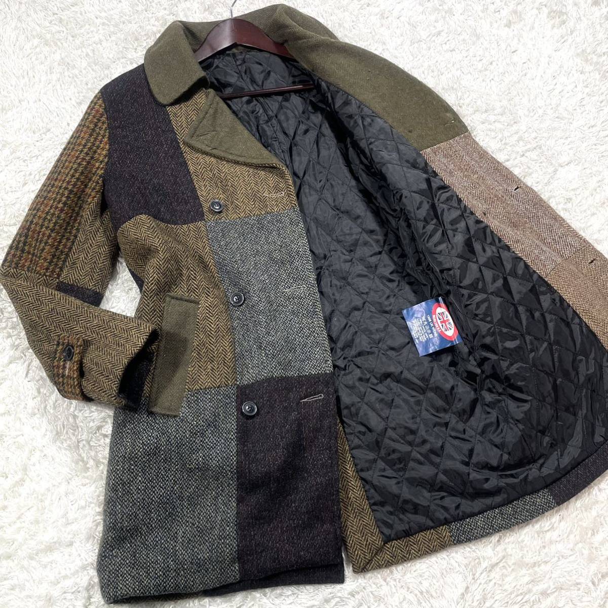 目立った傷や汚れなし】Harris Tweed『イギリス製 パッチワーク マルチ